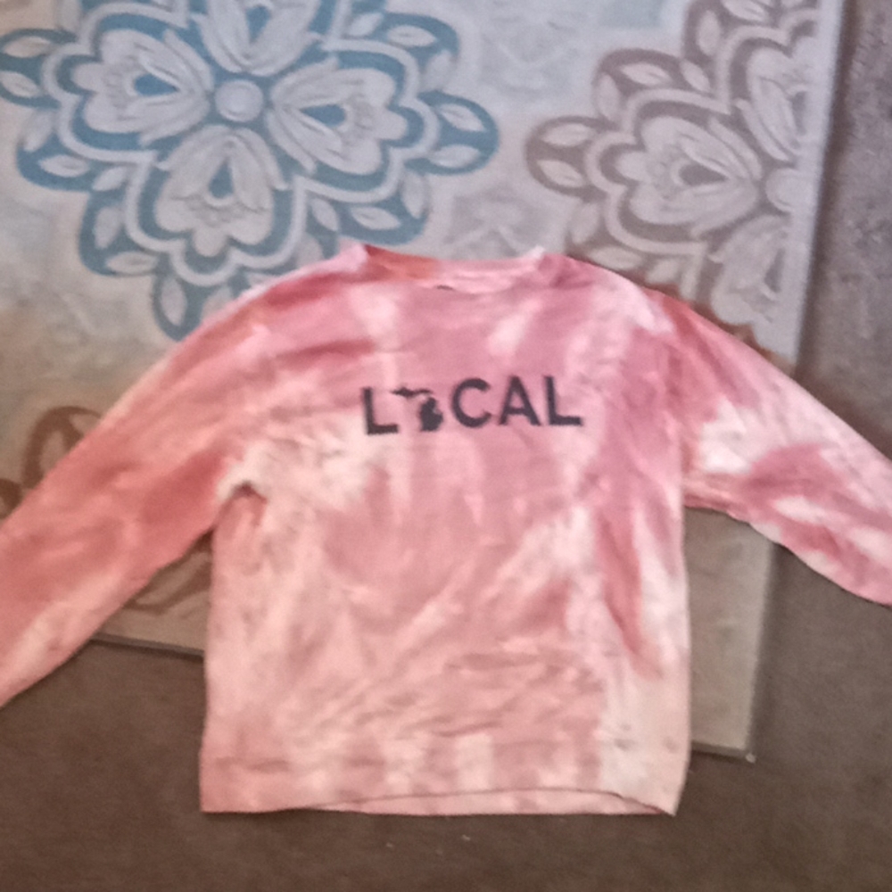 Michigan mens Local Pull over red tie dye crewneck